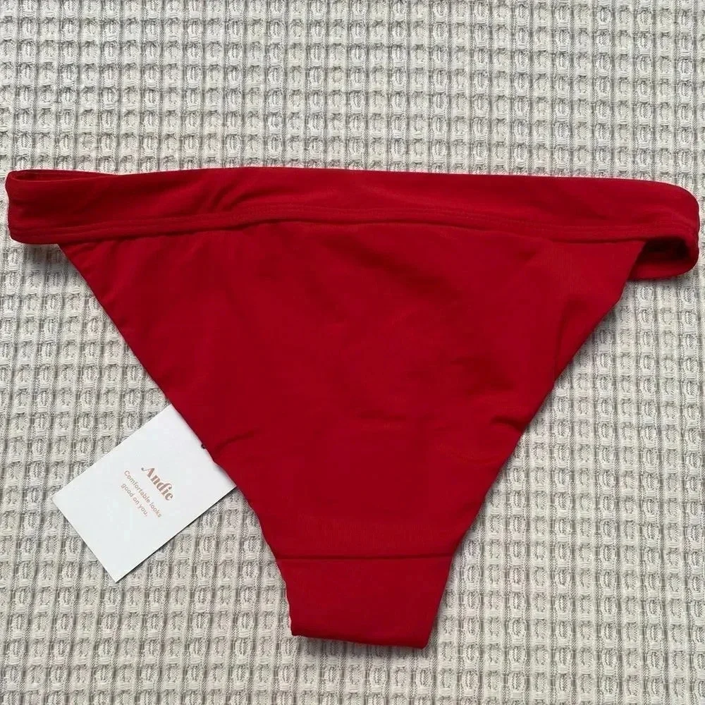 Andie Swim The Banded Cheeky Bikini Bottom Cherry Red NWT XS M
